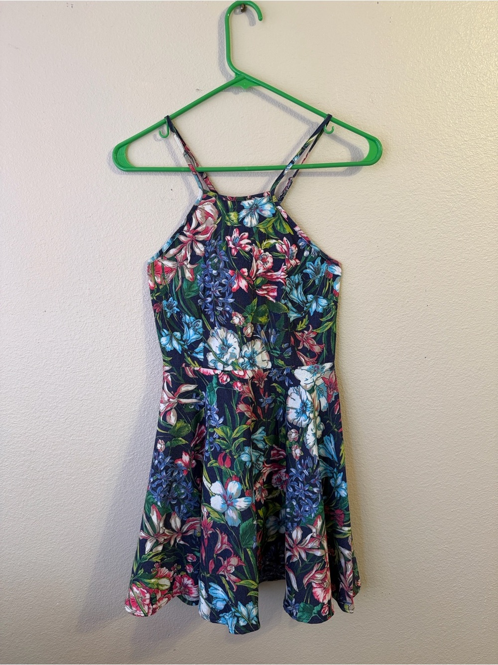 Floral Halter Neck Skater Dress - Navy Multi